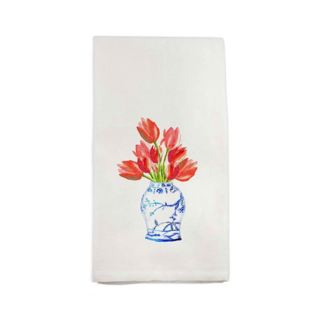 Tulips with Blue and White Jar Tea Towel