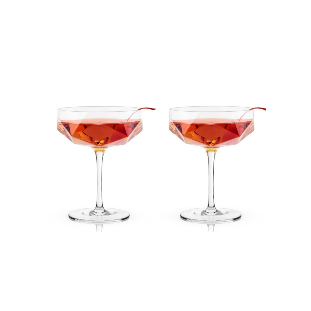 Faceted Crystal Cocktail Coupe Glasses (Set of Two)
