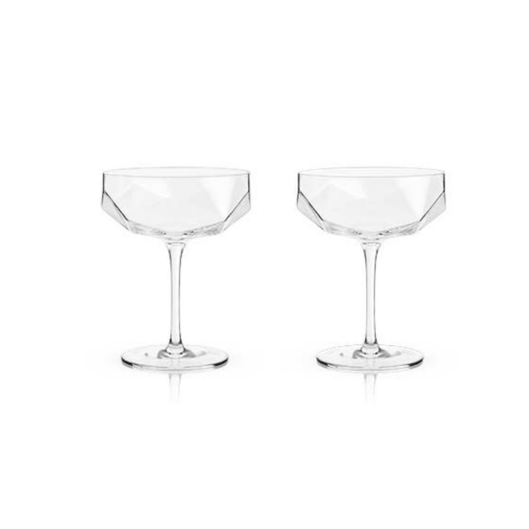 Faceted Crystal Cocktail Coupe Glasses (Set of Two)