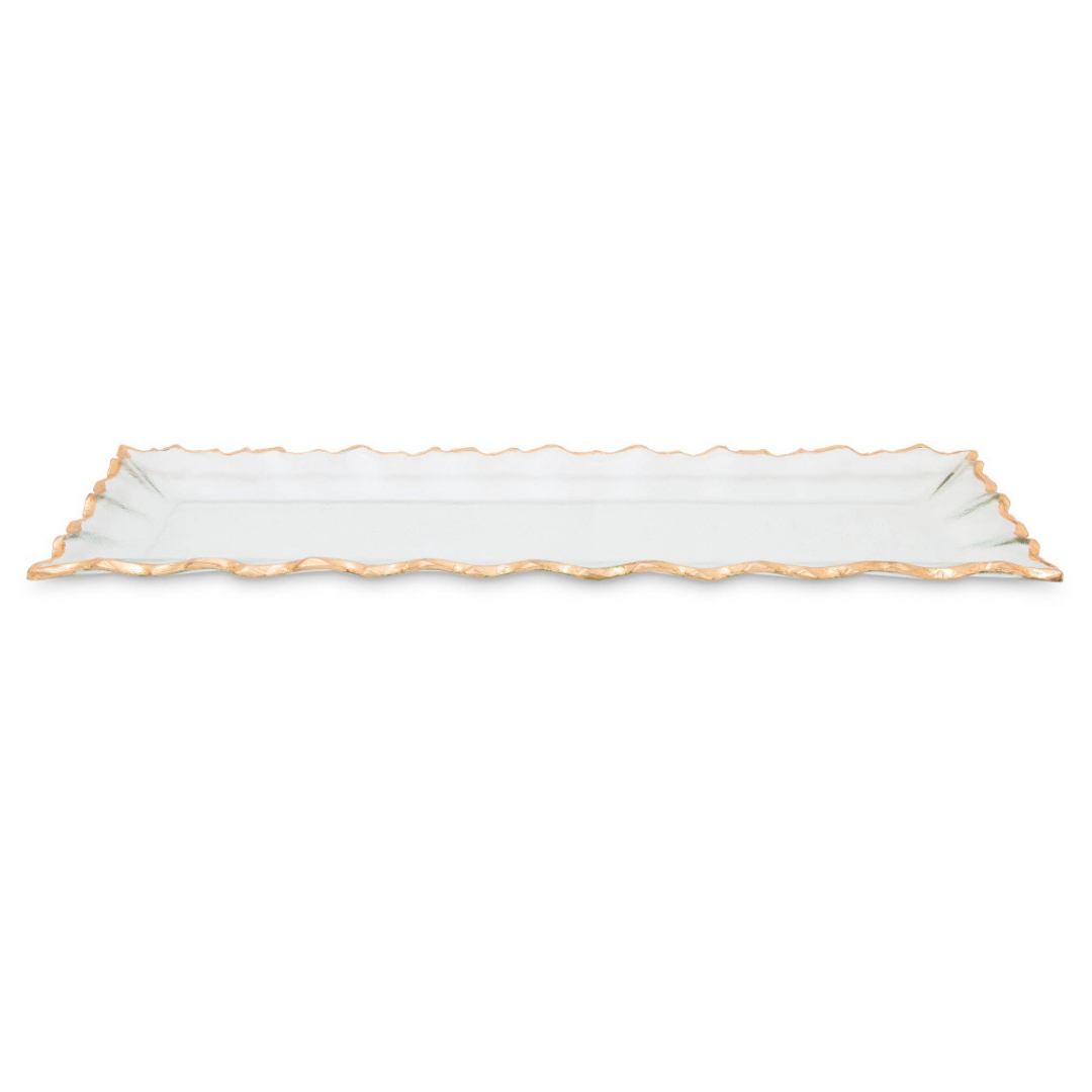 Ruffled Glass Serving Tray with Gold Trim